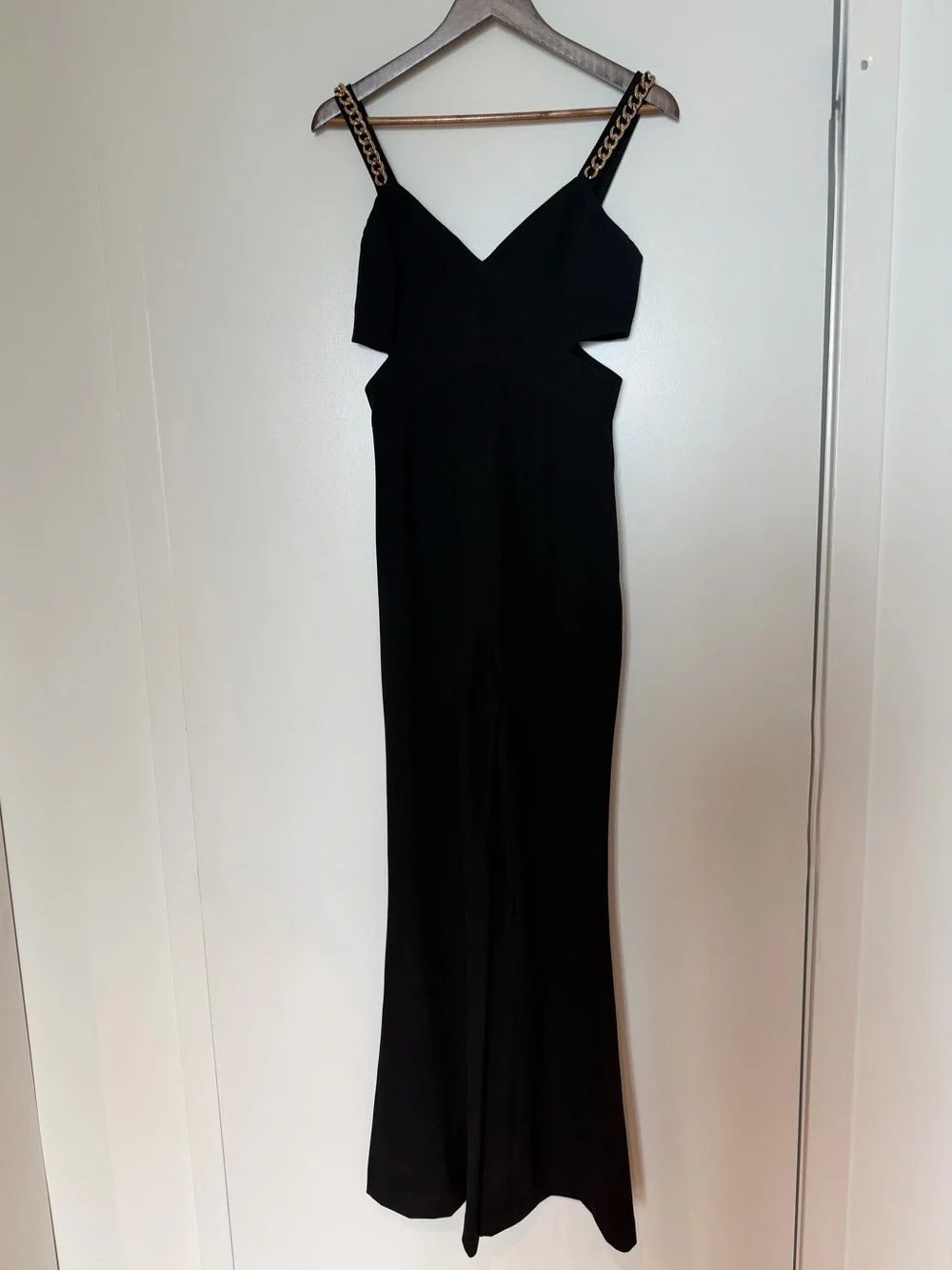 Rachel Zoe Black Backless Jumpsuit with Gold Chain Straps